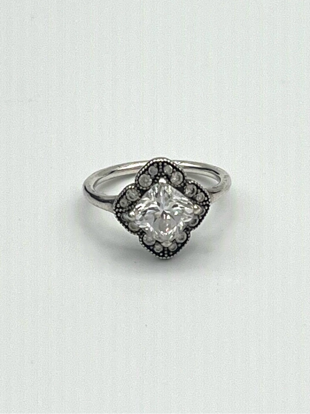 Pandora Art Deco Style Vintage Filigree Halo Ring - Sterling Silver CZ
